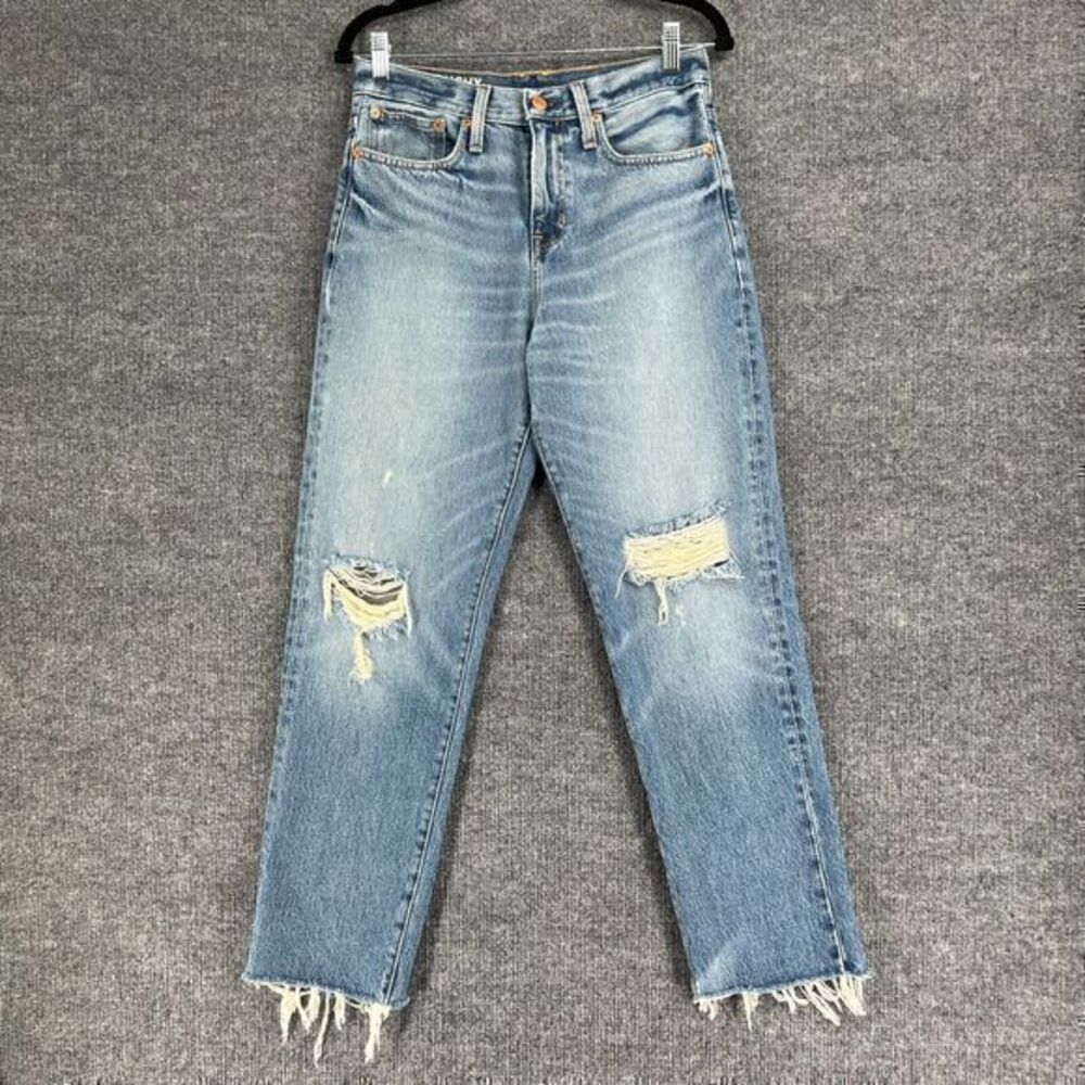J Crew Slouchy Boyfriend Jeans Womens 25 Distressed Faded Raw Hem 100% Cotton